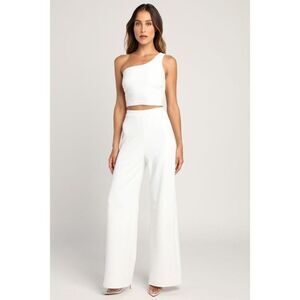 Lulus Amor And Beyond Ivory One-shoulder Two-piece Jumpsuit White - Size L